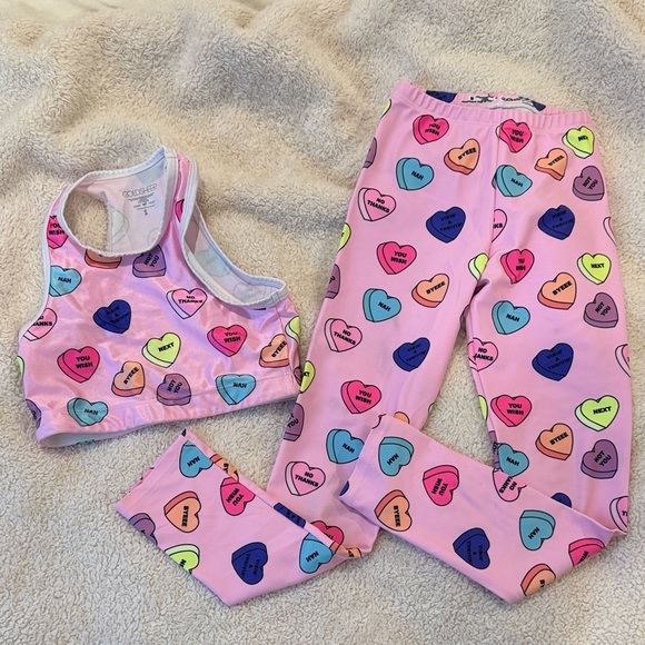 🩷 GoldSheep kids Conversation Pink Candy 🍭 Heart Leggings/crop top set